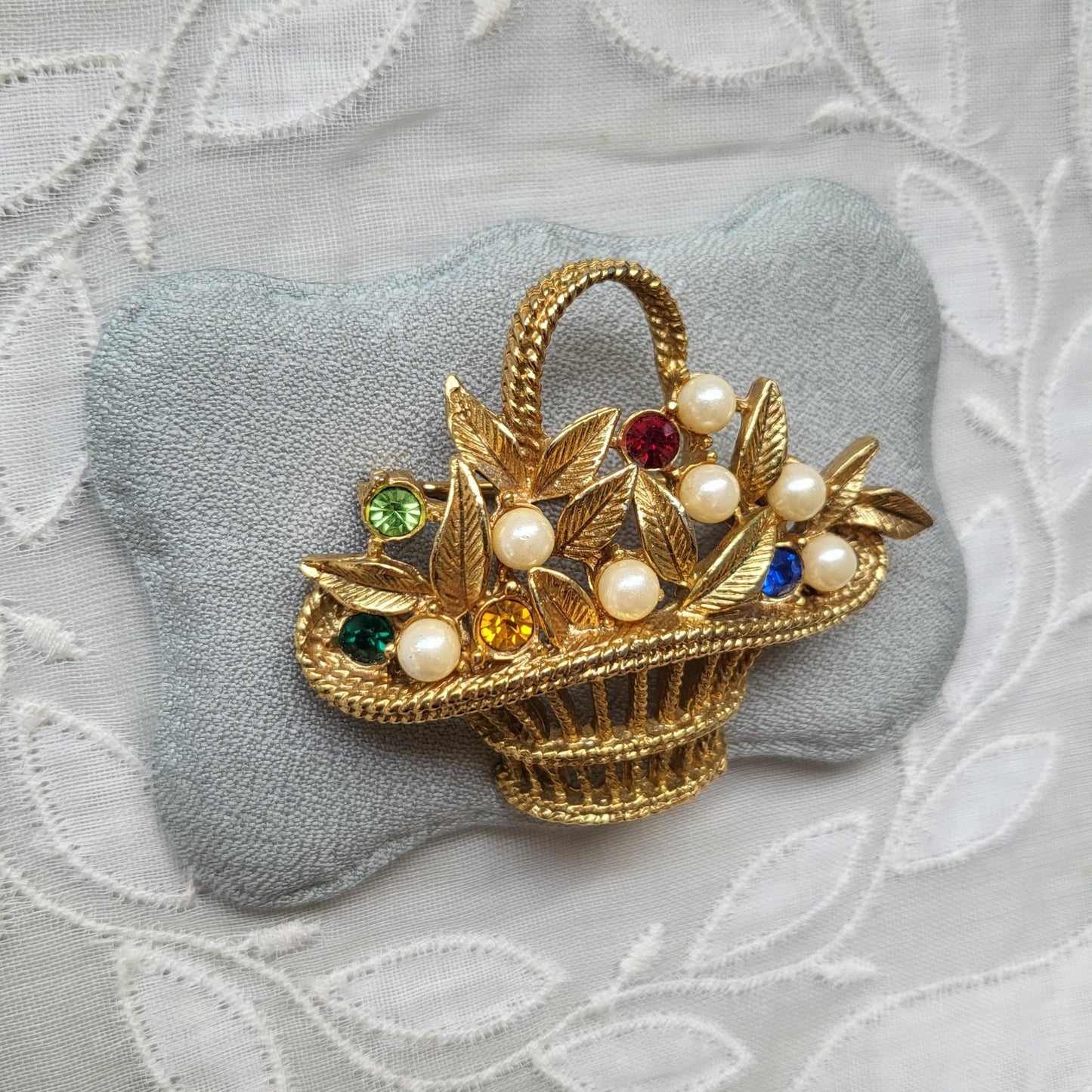 Brooch - Ciro Multicoloured Crystals and Pearls Flower Basket Brooch