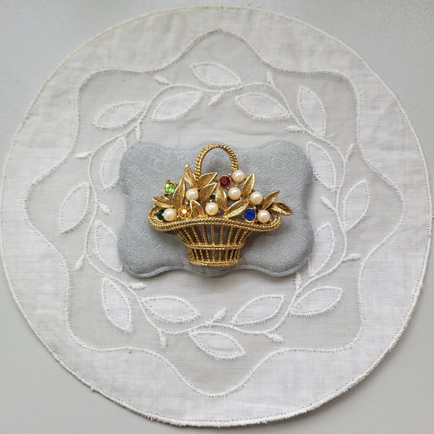 Brooch - Ciro Multicoloured Crystals and Pearls Flower Basket Brooch