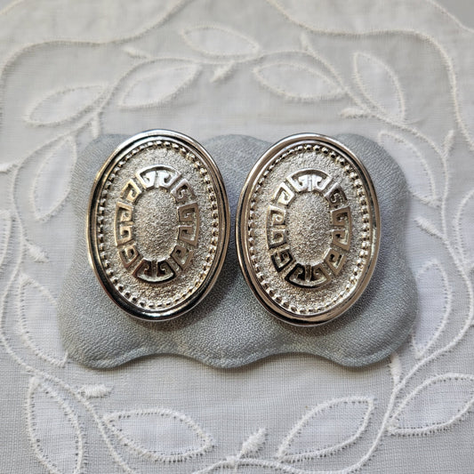 Posts - PCI Silver Meander Oval Stud Earrings