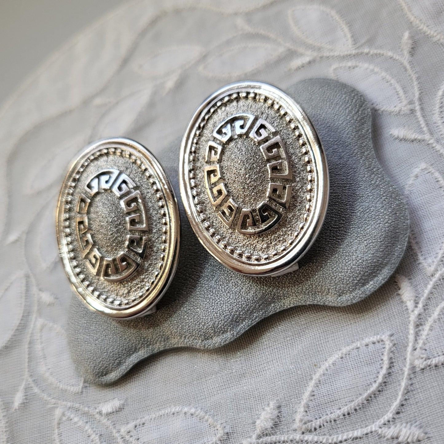 Posts - PCI Silver Meander Oval Stud Earrings