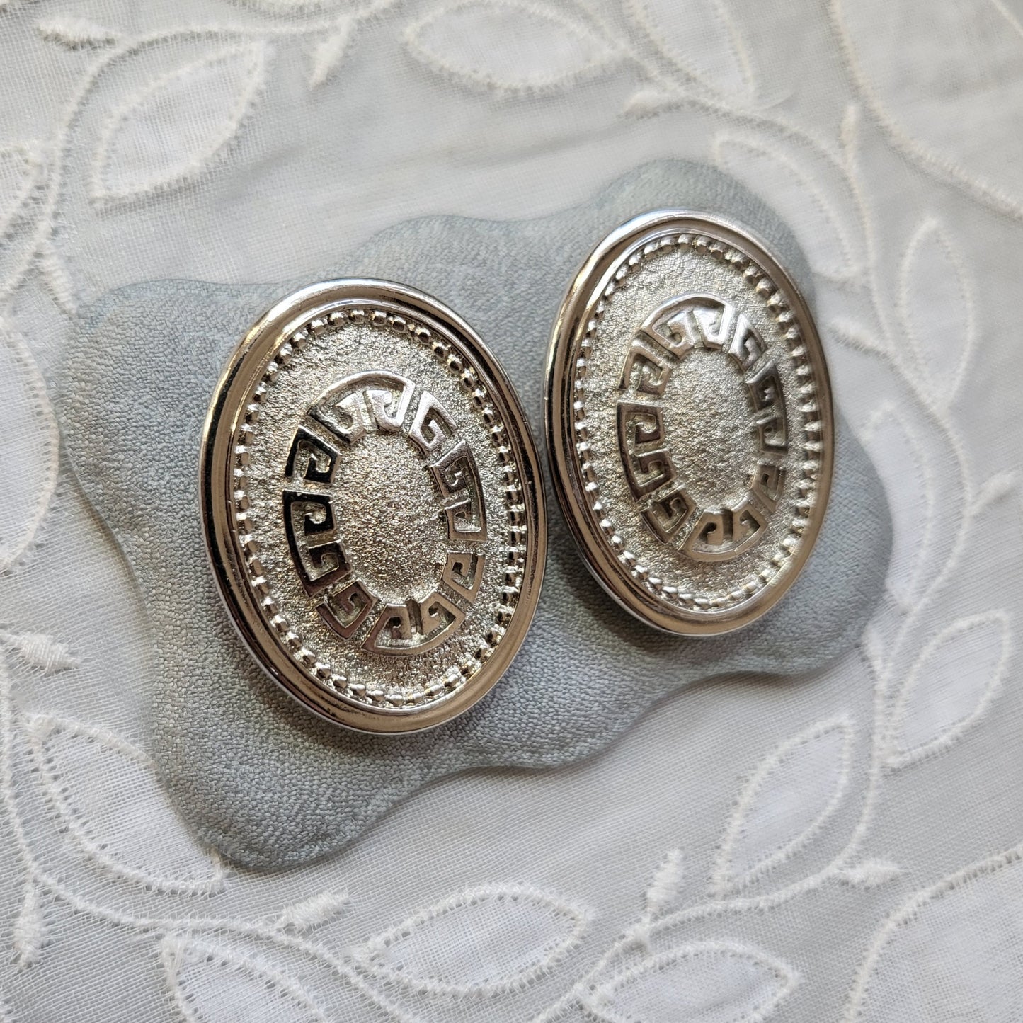 Posts - PCI Silver Meander Oval Stud Earrings