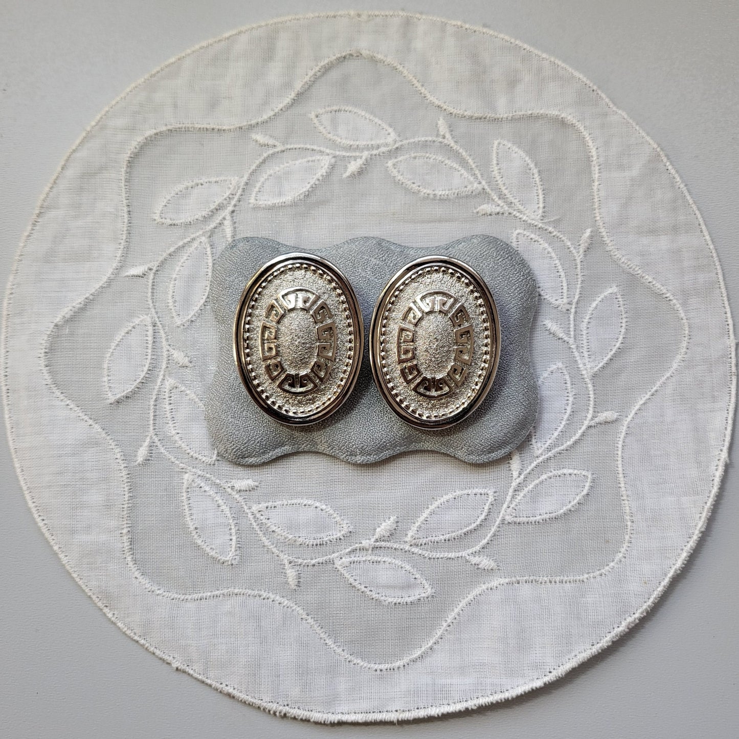 Posts - PCI Silver Meander Oval Stud Earrings