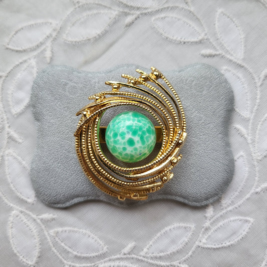 Brooch - Green Peking Glass Swirl Brooch