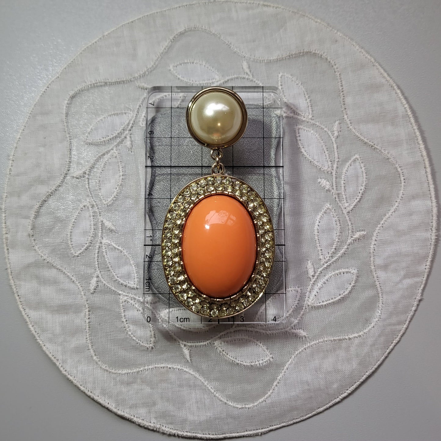 Posts - Statement Pearl and Orange Cabochon Drop Earrings