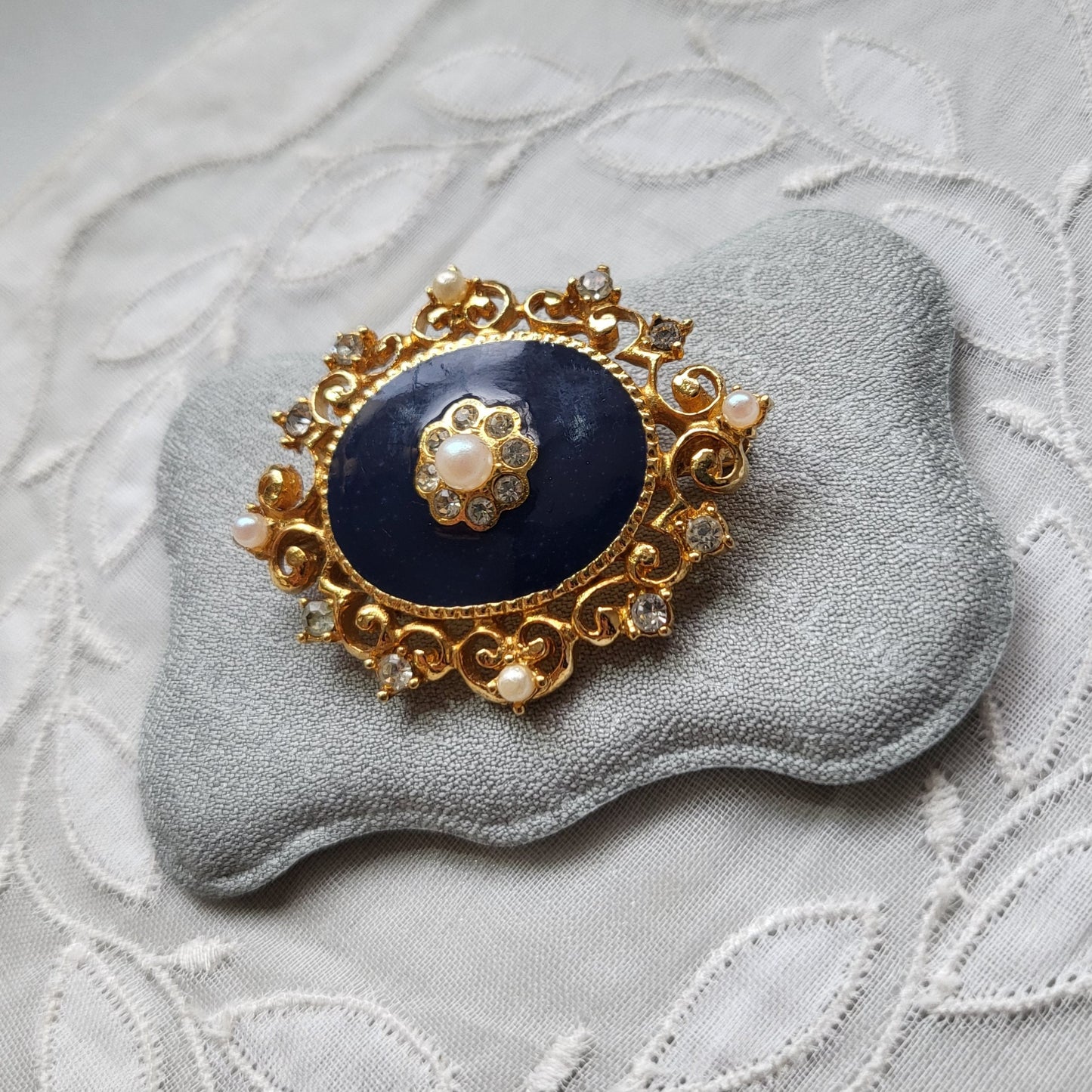Brooch - Victorian Style Blue Enamel Brooch