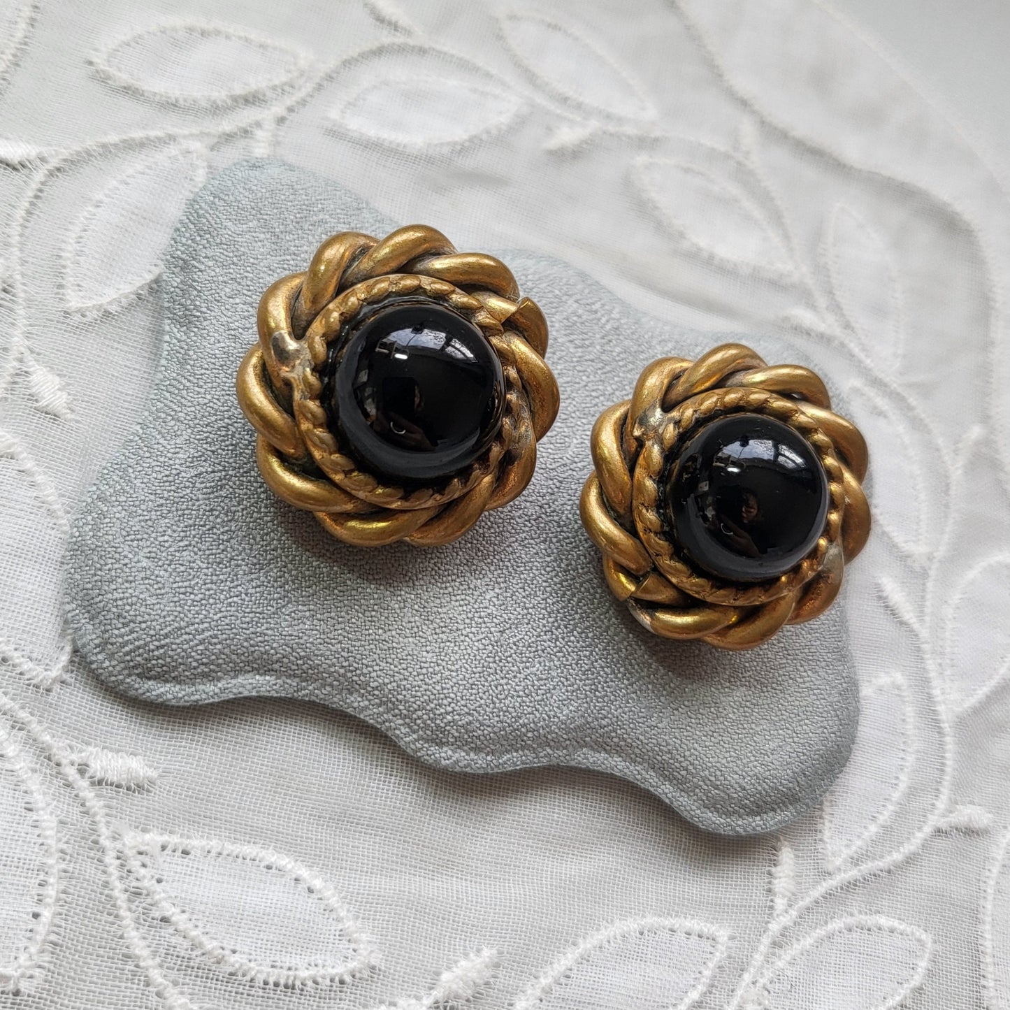 Clip on - Butler and Wilson Black Cabochon Glass Clip on Earrings