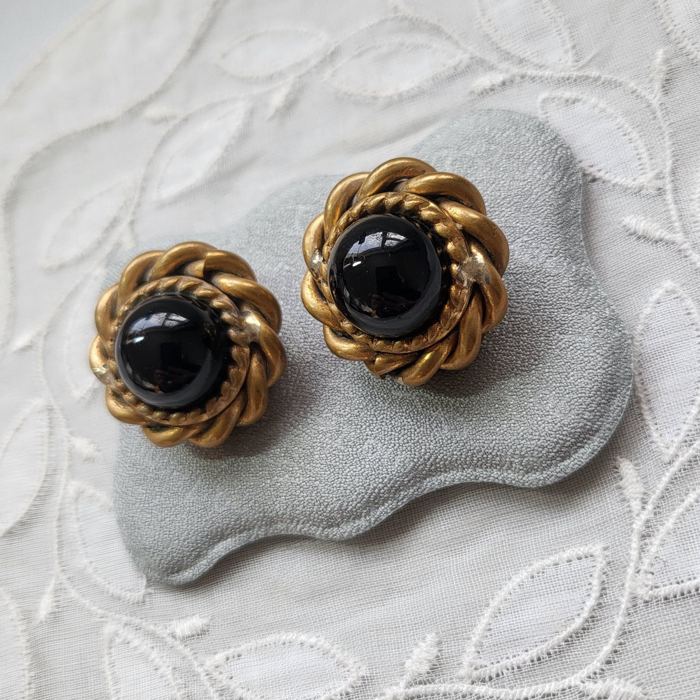 Clip on - Butler and Wilson Black Cabochon Glass Clip on Earrings