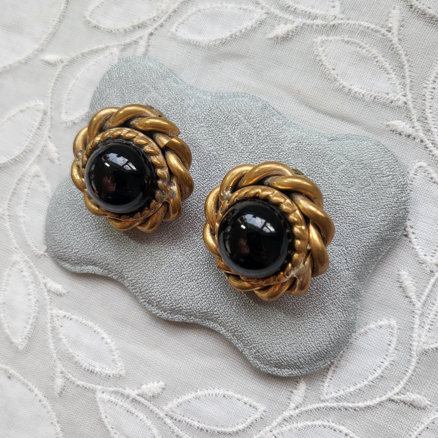 Clip on - Butler and Wilson Black Cabochon Glass Clip on Earrings