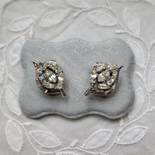 Clip on - Trifari Crystal Leaf Clip on Earrings