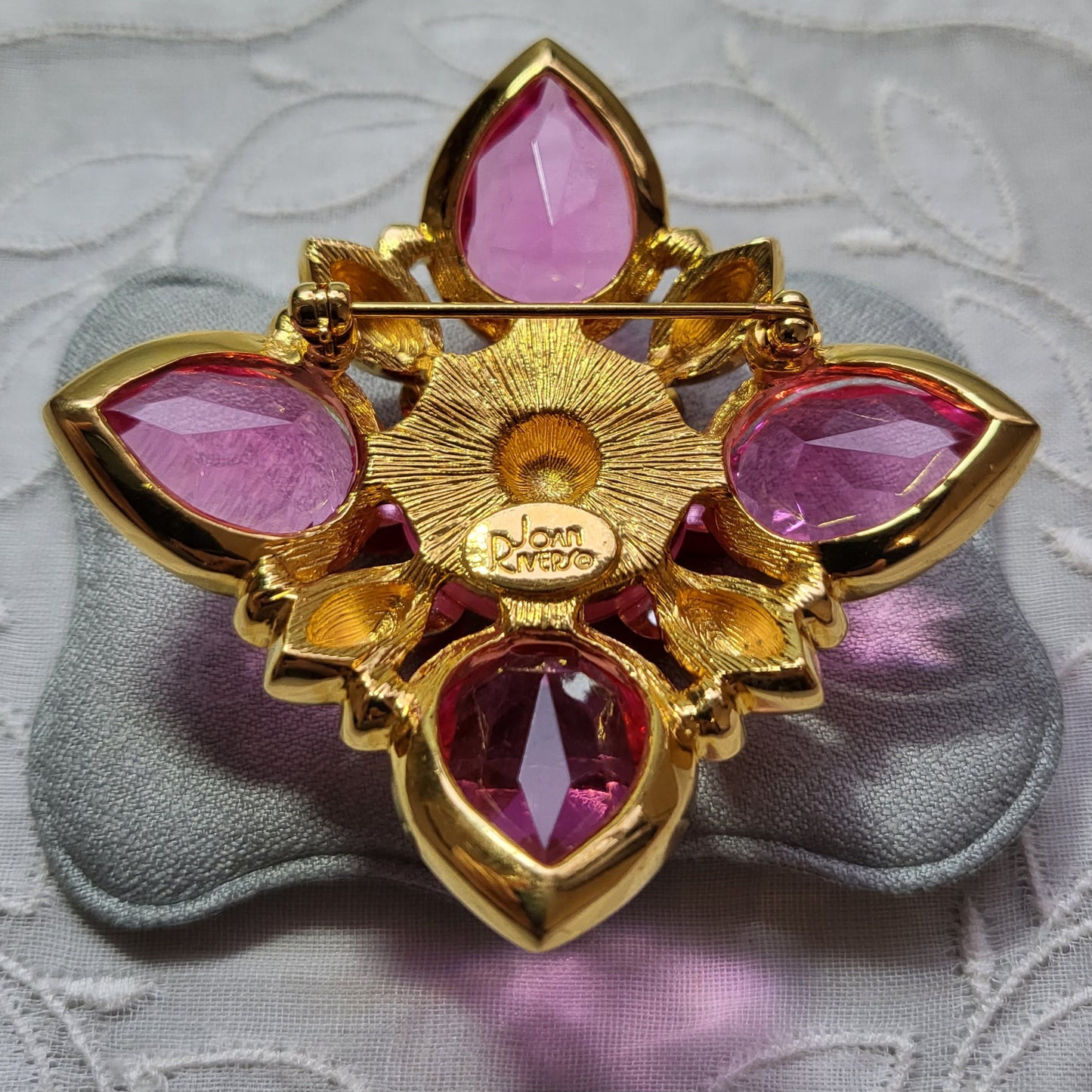 Brooch - Joan Rivers Pearl and Pink Crystals Flower Brooch