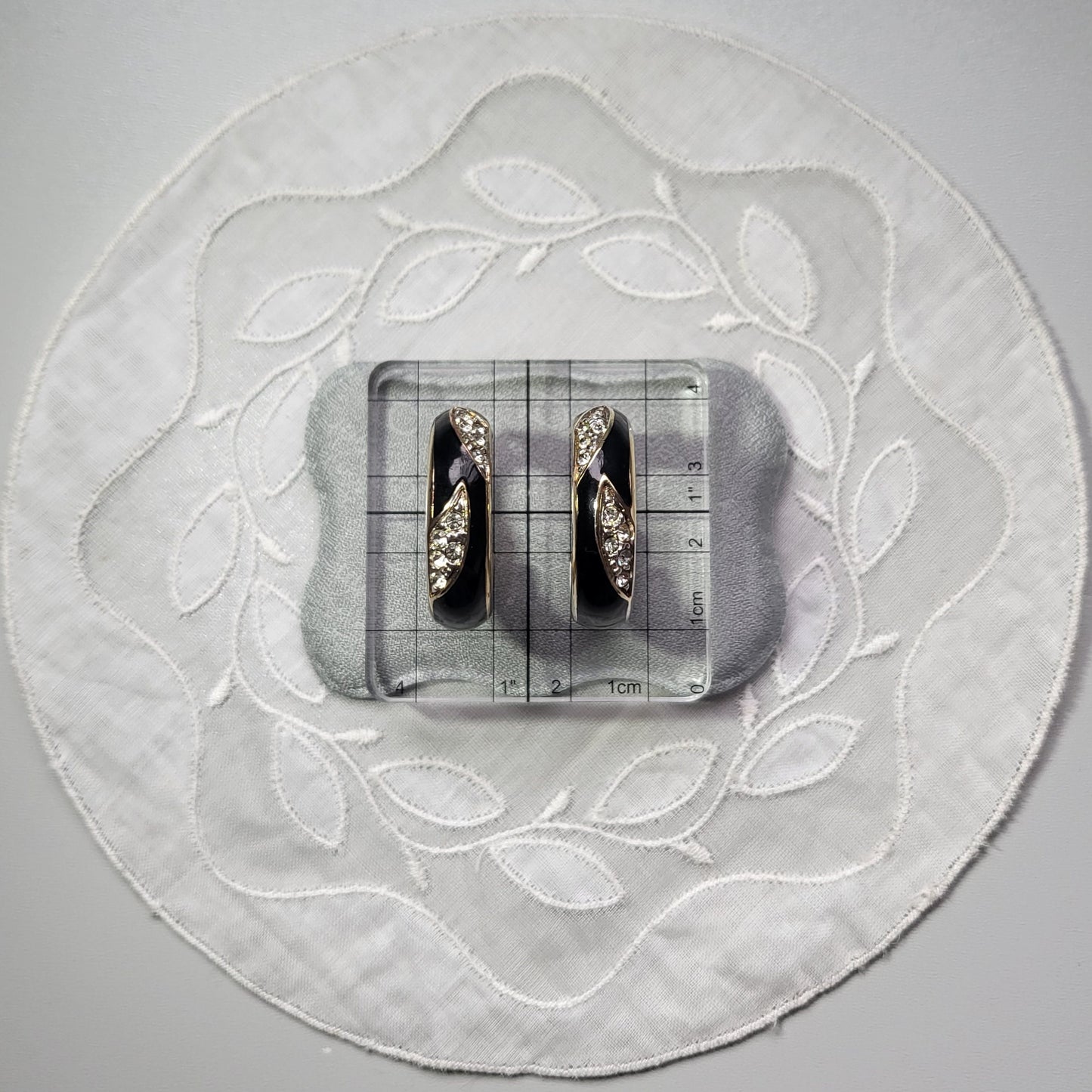 Posts - Jacques Vert Black Enamel and Crystals Hoop Earrings