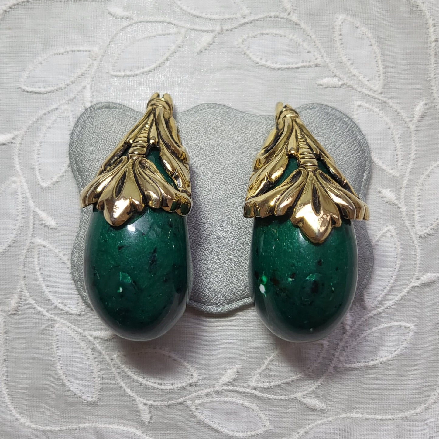 Clip on - Chunky Green Acrylic Ornate Top Clip On Earrings