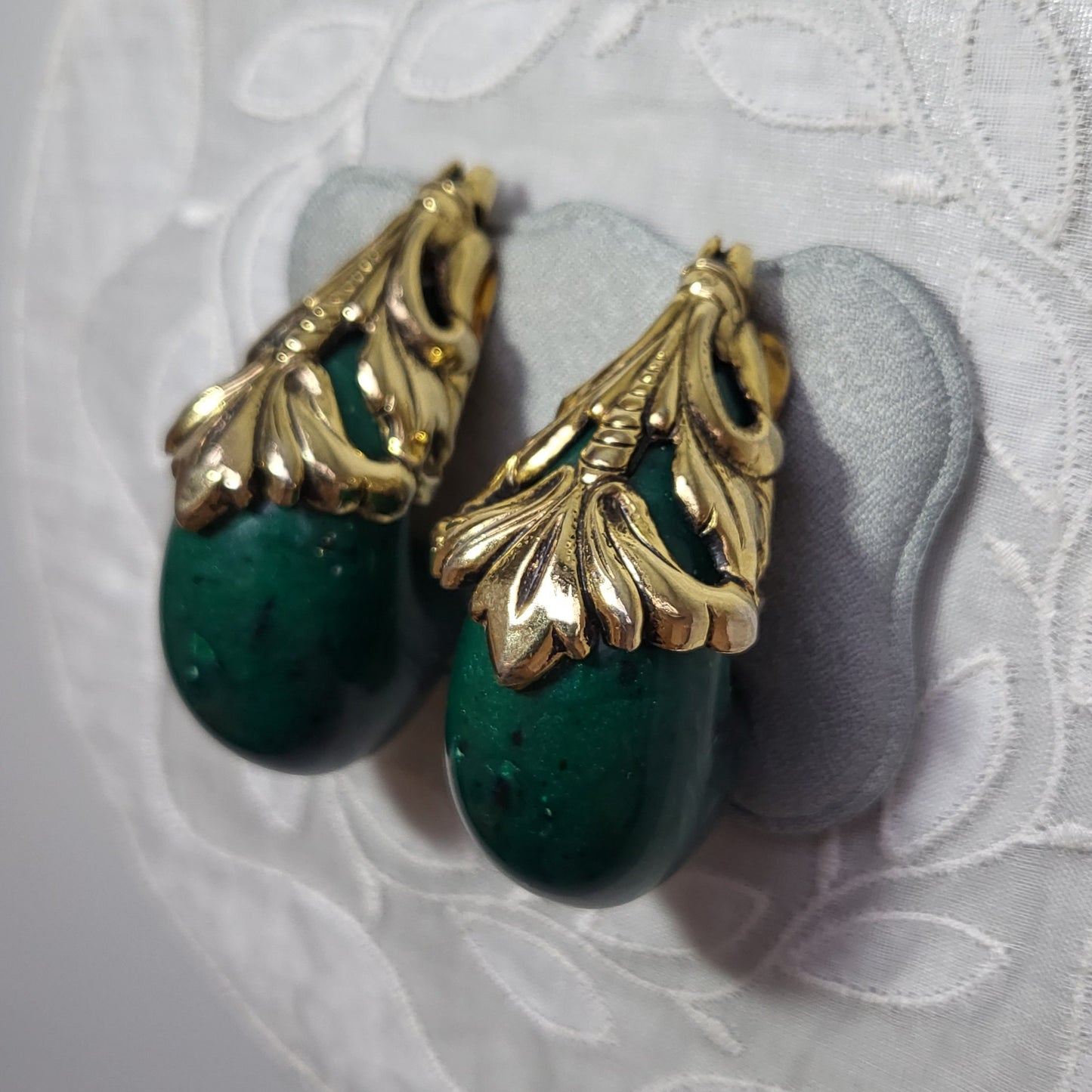 Clip on - Chunky Green Acrylic Ornate Top Clip On Earrings
