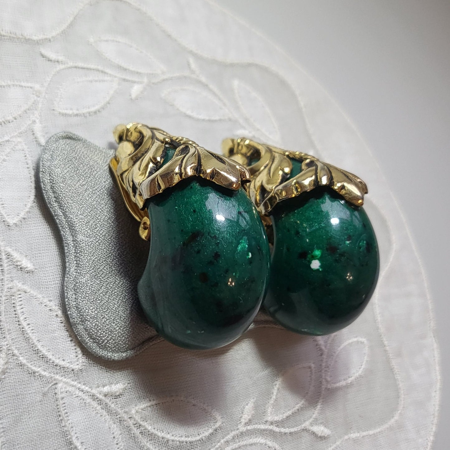 Clip on - Chunky Green Acrylic Ornate Top Clip On Earrings