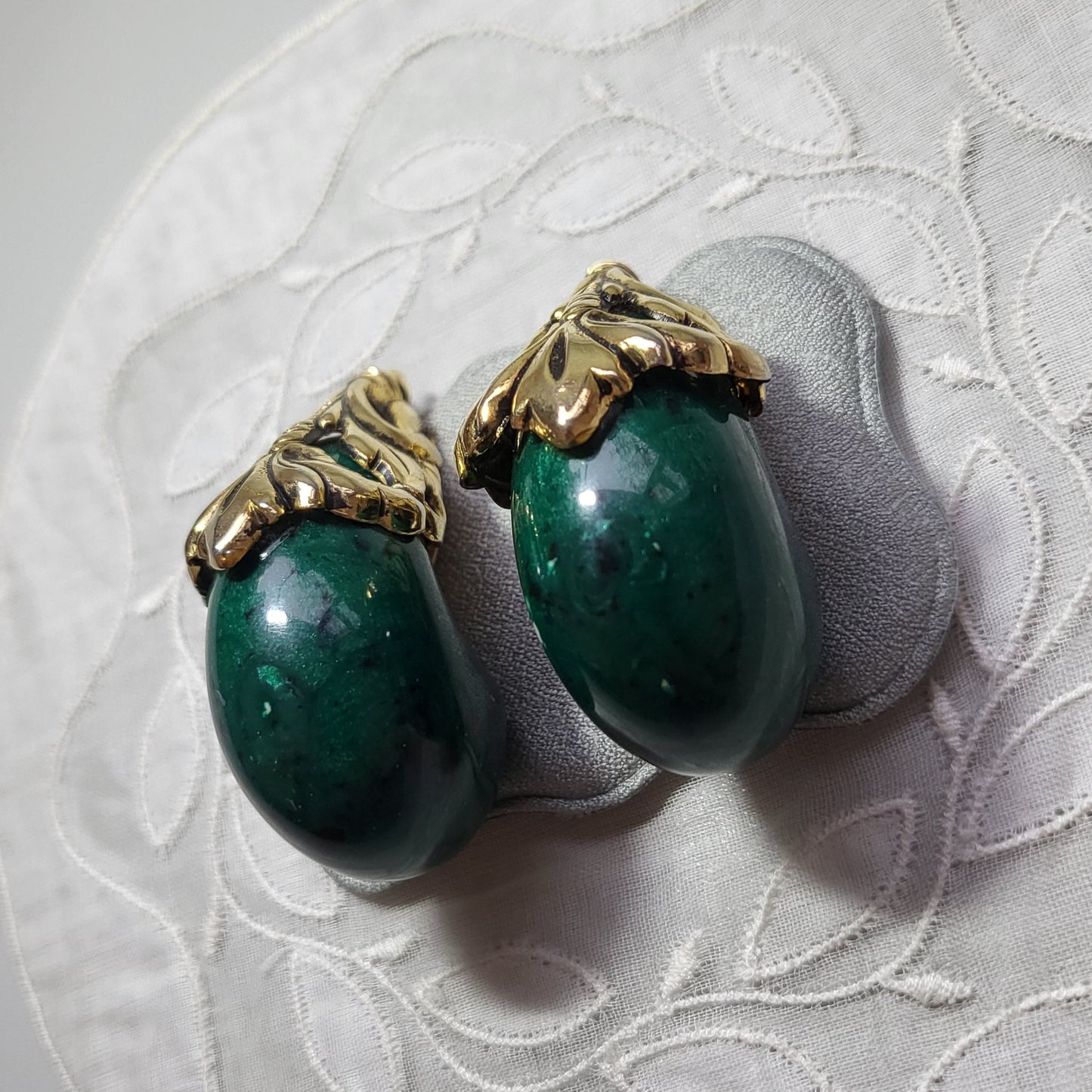 Clip on - Chunky Green Acrylic Ornate Top Clip On Earrings