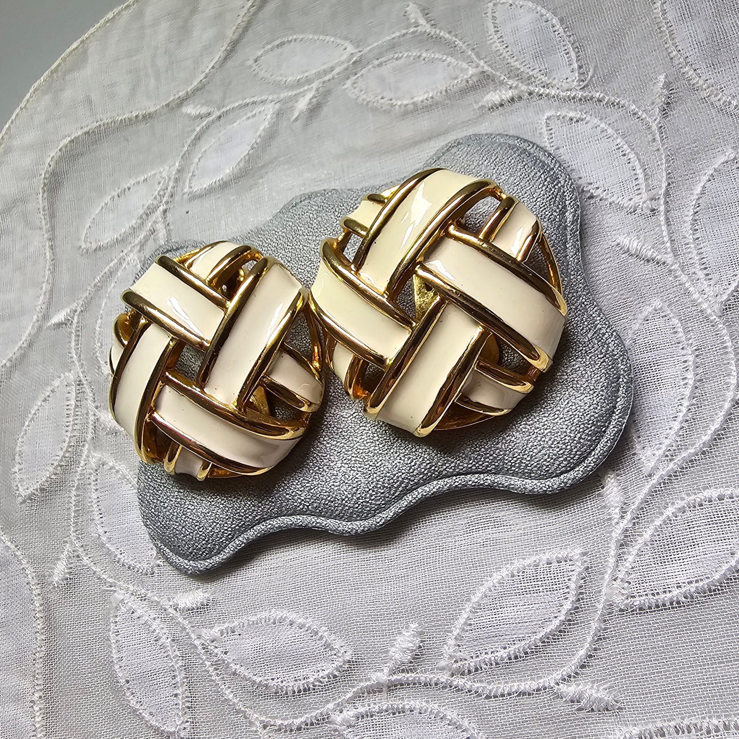 Clip on - Keyes White Enamel Clip on Earrings