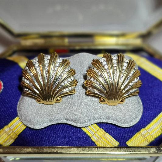 Posts - Gold Crystal Shell Stud Earrings