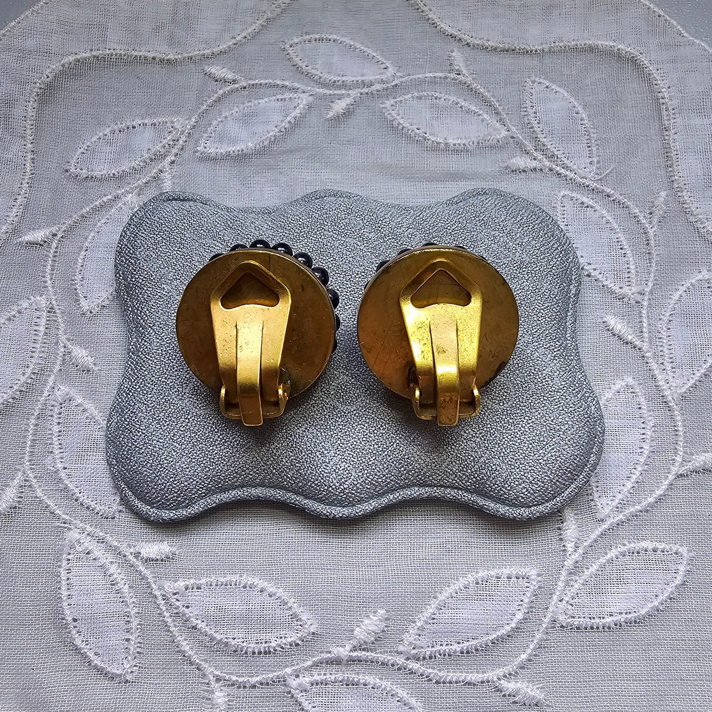 Clip on - Pink and Black Glass Round Clip on Earrings