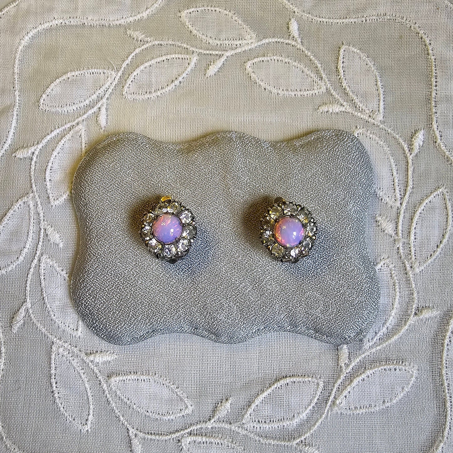 Clip on - Pink Opaline and Clear Crystals Halo Clip on Earrings