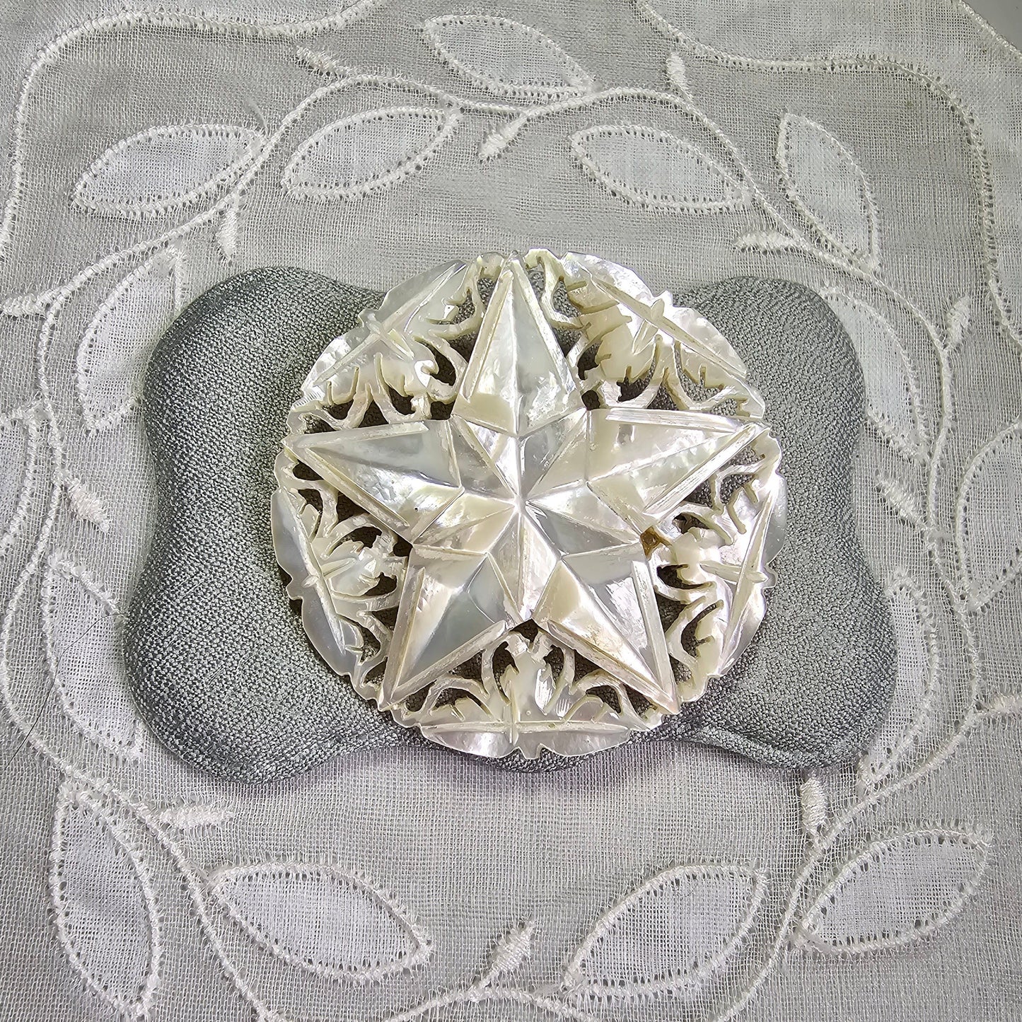 Brooch - Carved Mother of Pearl Star Brooch