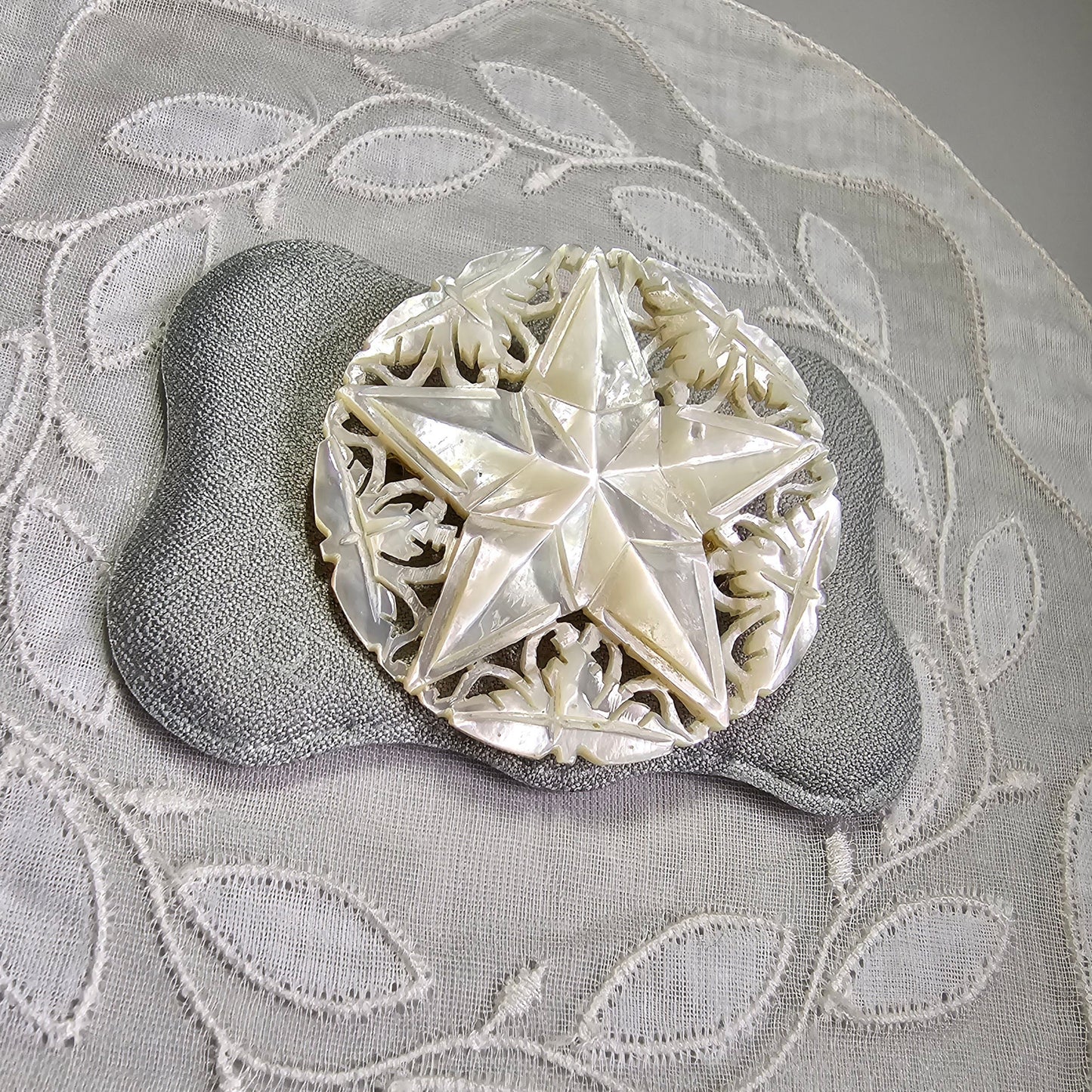 Brooch - Carved Mother of Pearl Star Brooch