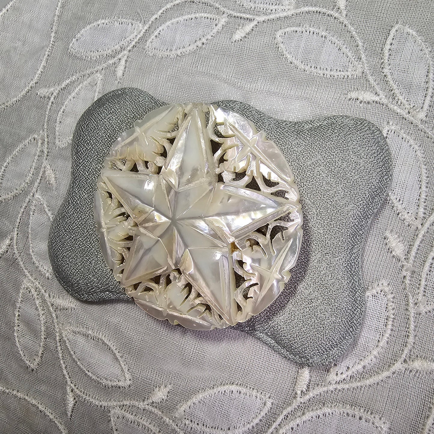 Brooch - Carved Mother of Pearl Star Brooch