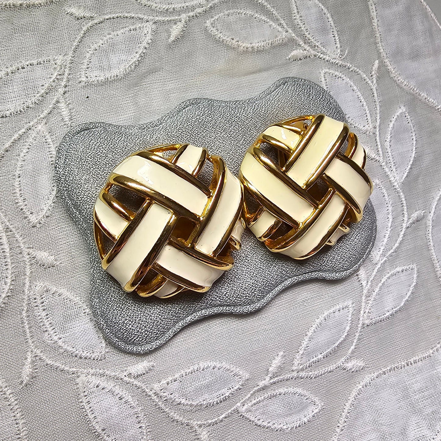 Clip on - Keyes White Enamel Clip on Earrings