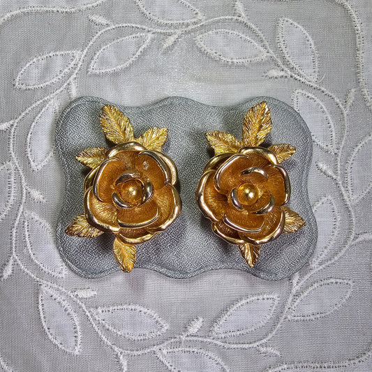 Clip on - Sarah Coventry Gold Rose Clip On Earrings