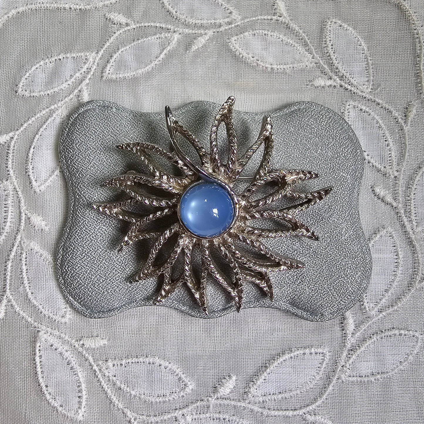 Brooch - Sarah Coventry Cornflower Blue Cabochon Flower Brooch