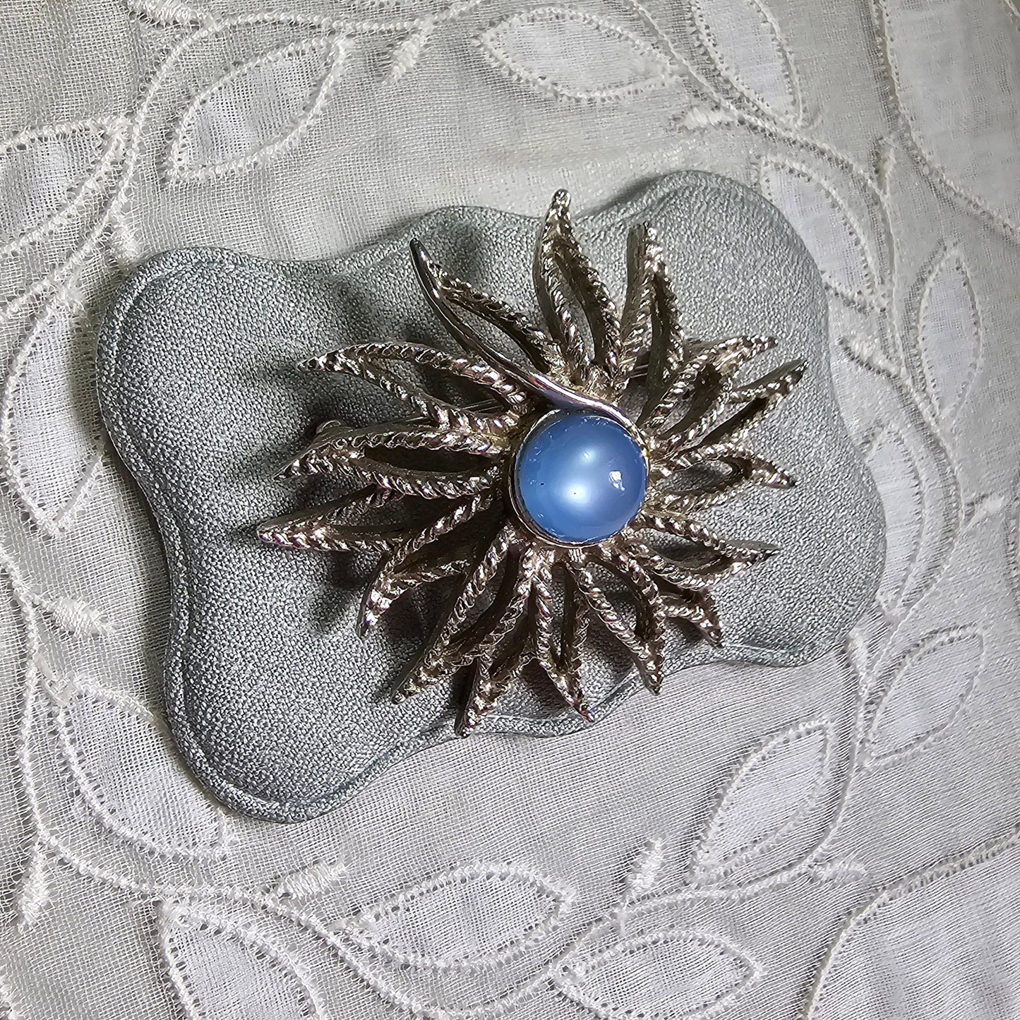 Brooch - Sarah Coventry Cornflower Blue Cabochon Flower Brooch