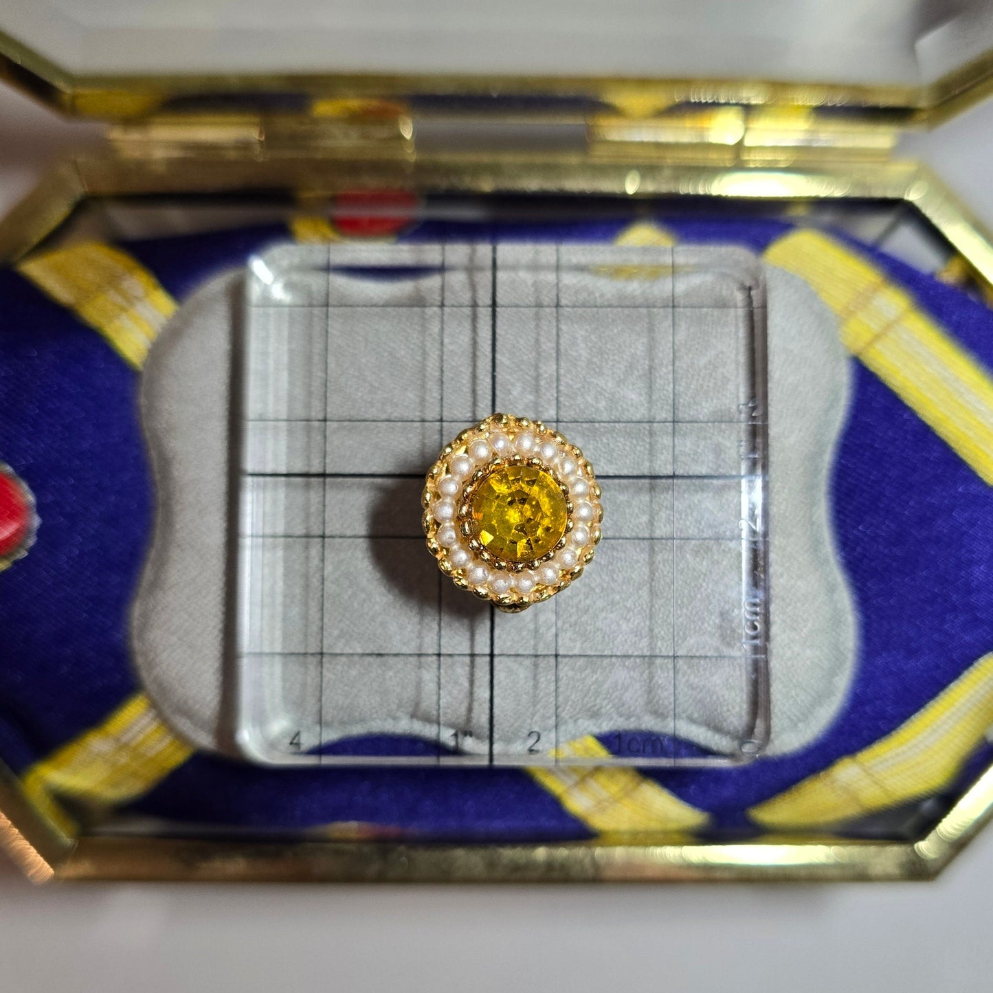 Clip on - Round Yellow Crystal Seed Pearl Clip On Earrings