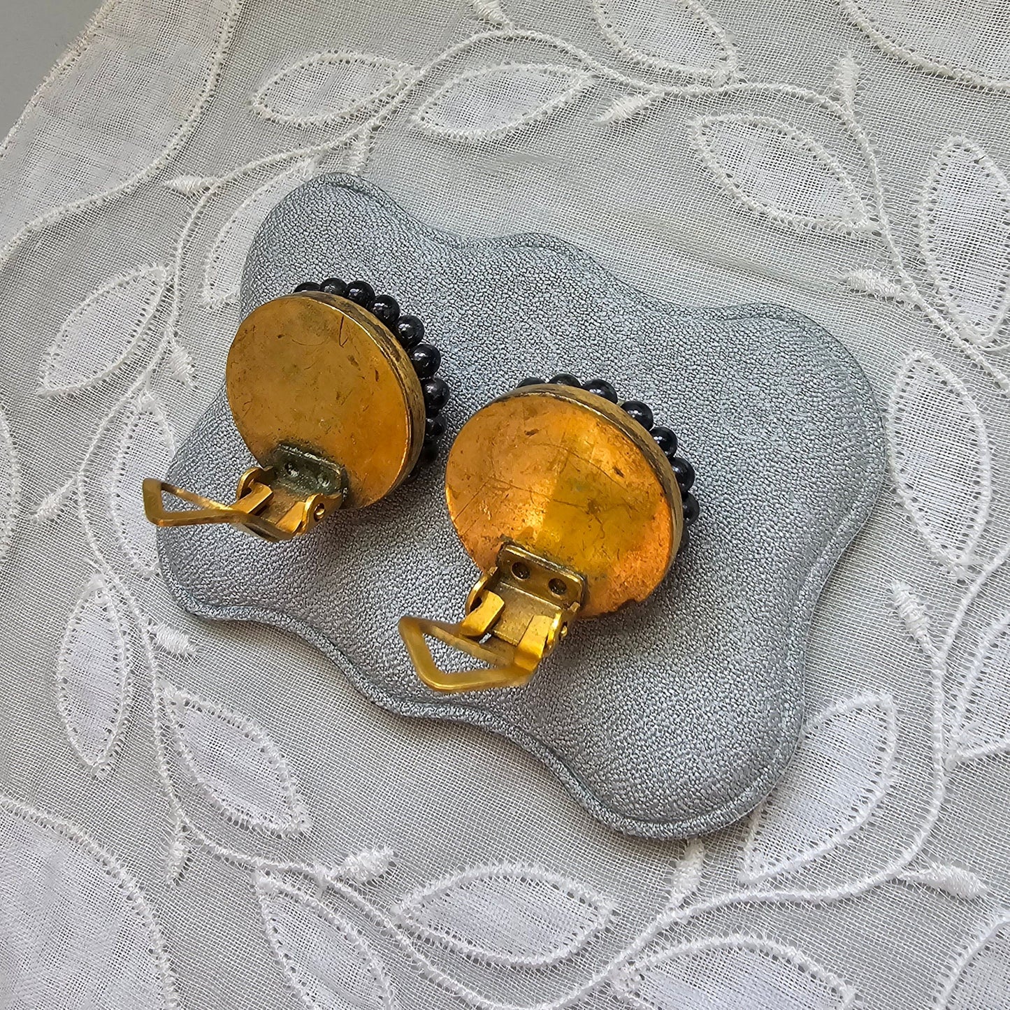 Clip on - Pink and Black Glass Round Clip on Earrings