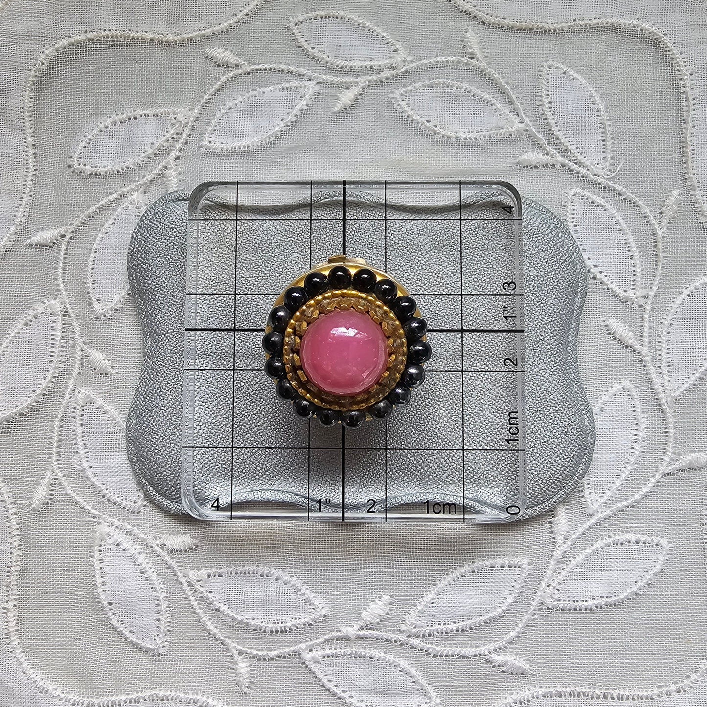 Clip on - Pink and Black Glass Round Clip on Earrings