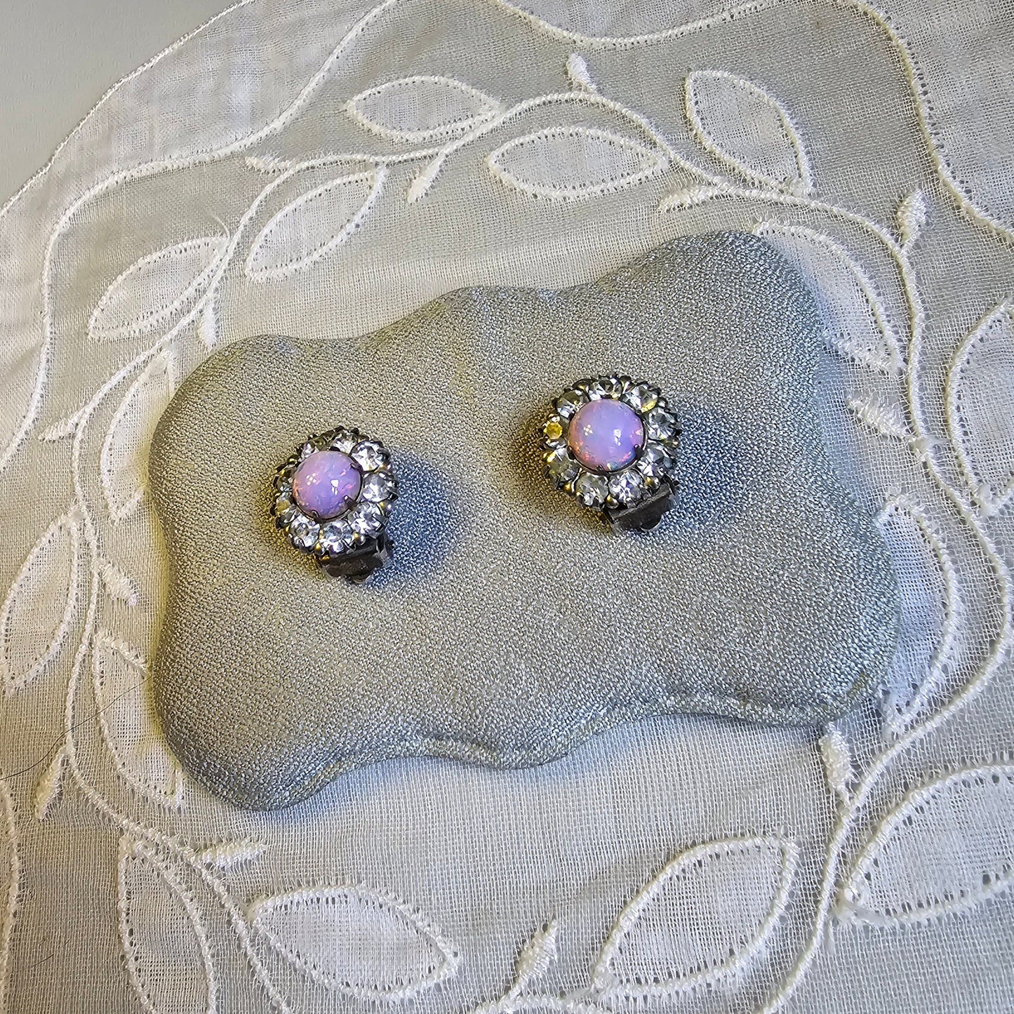 Clip on - Pink Opaline and Clear Crystals Halo Clip on Earrings