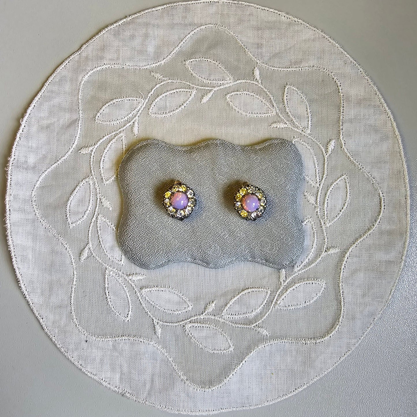 Clip on - Pink Opaline and Clear Crystals Halo Clip on Earrings