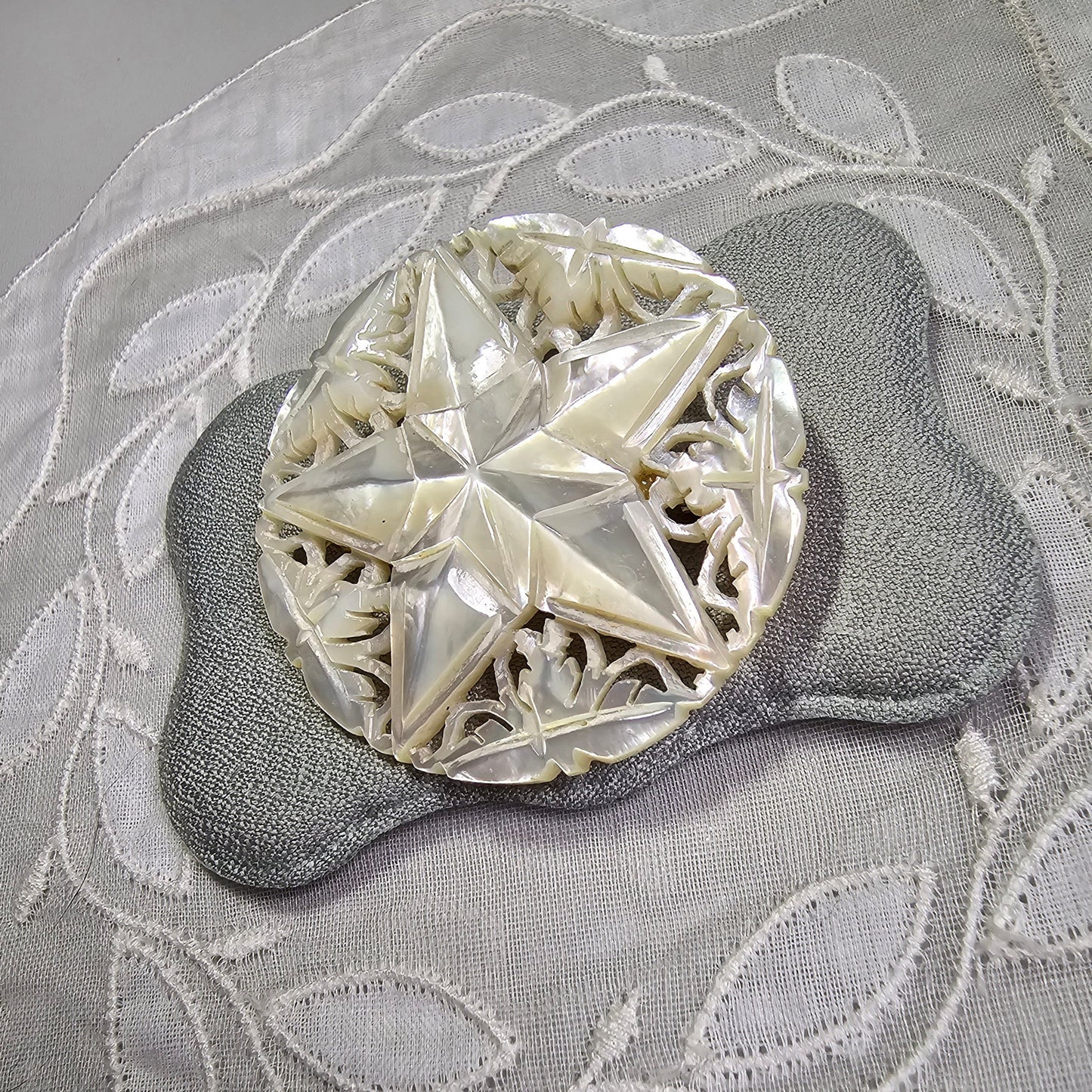 Brooch - Carved Mother of Pearl Star Brooch