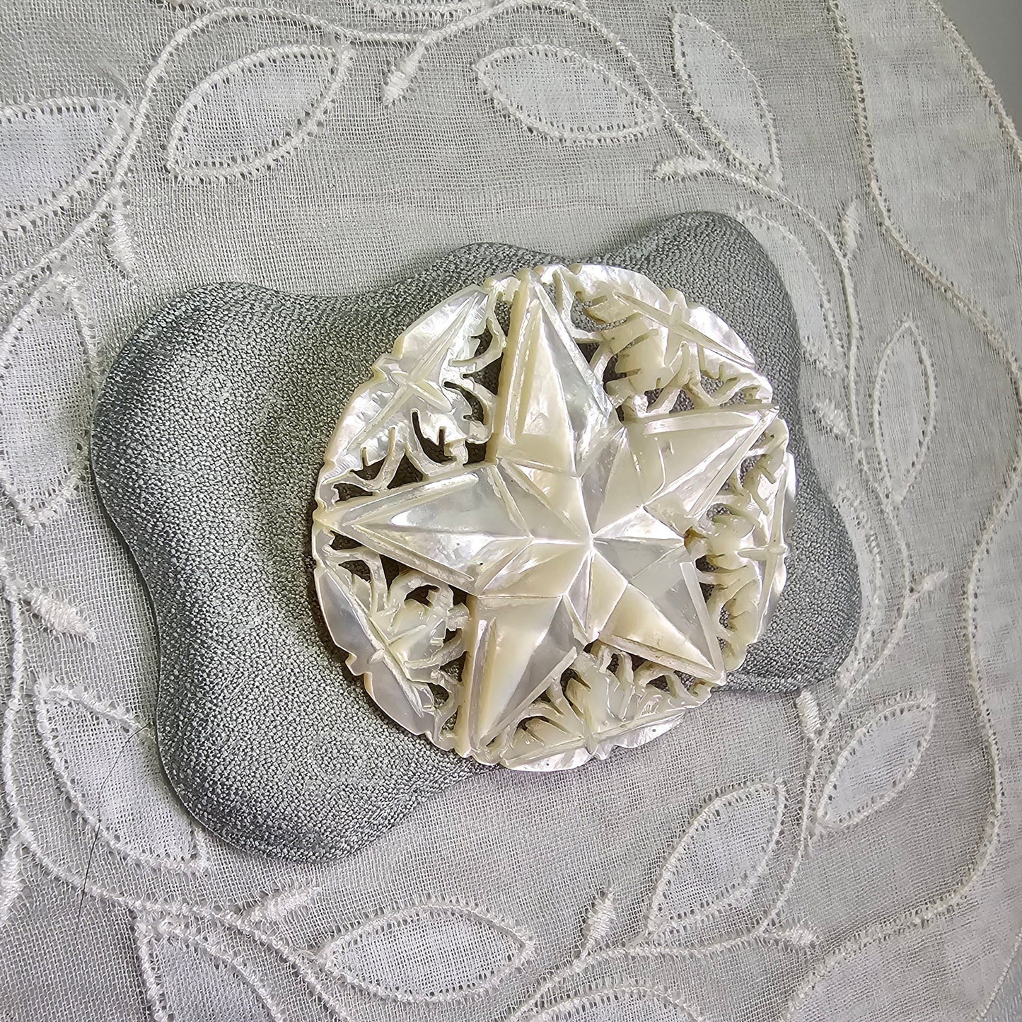 Brooch - Carved Mother of Pearl Star Brooch