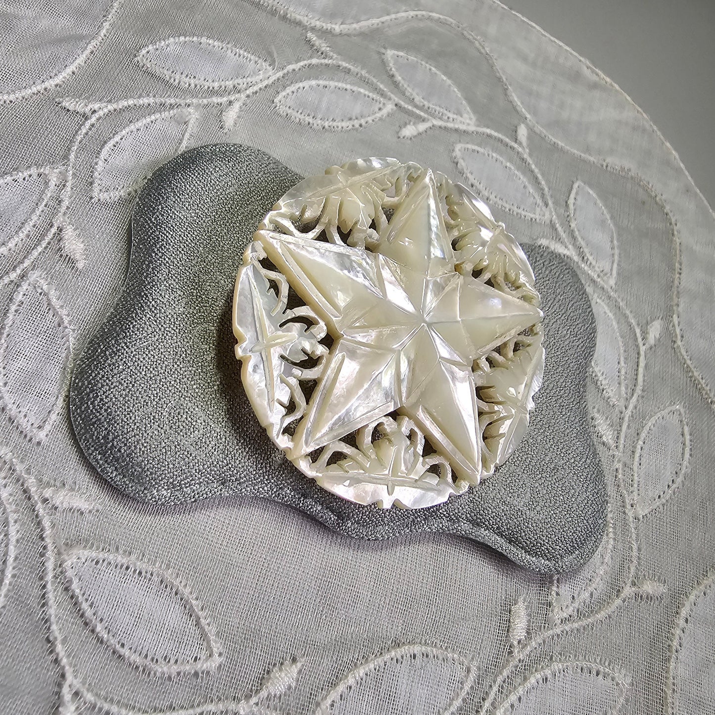 Brooch - Carved Mother of Pearl Star Brooch
