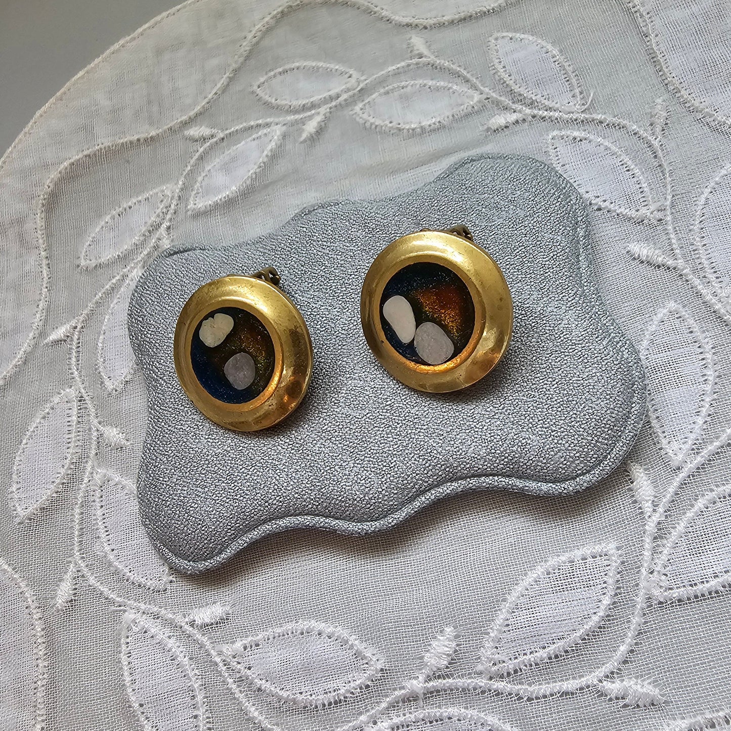 Clip on - Blue and Brown Enamel Clip on Earrings