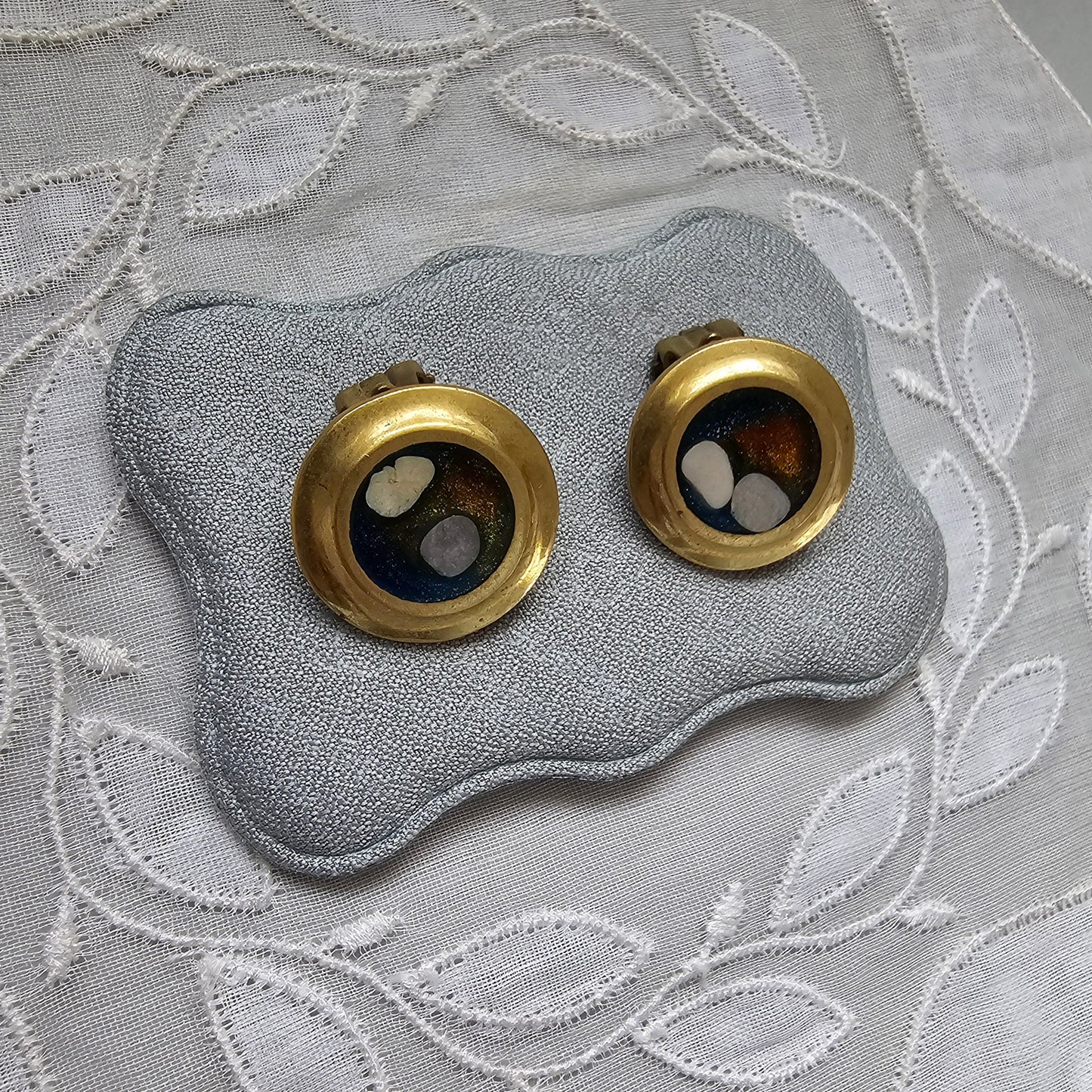 Clip on - Blue and Brown Enamel Clip on Earrings