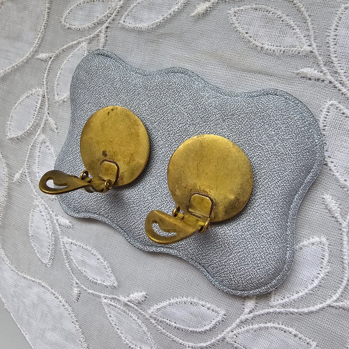 Clip on - Blue and Brown Enamel Clip on Earrings