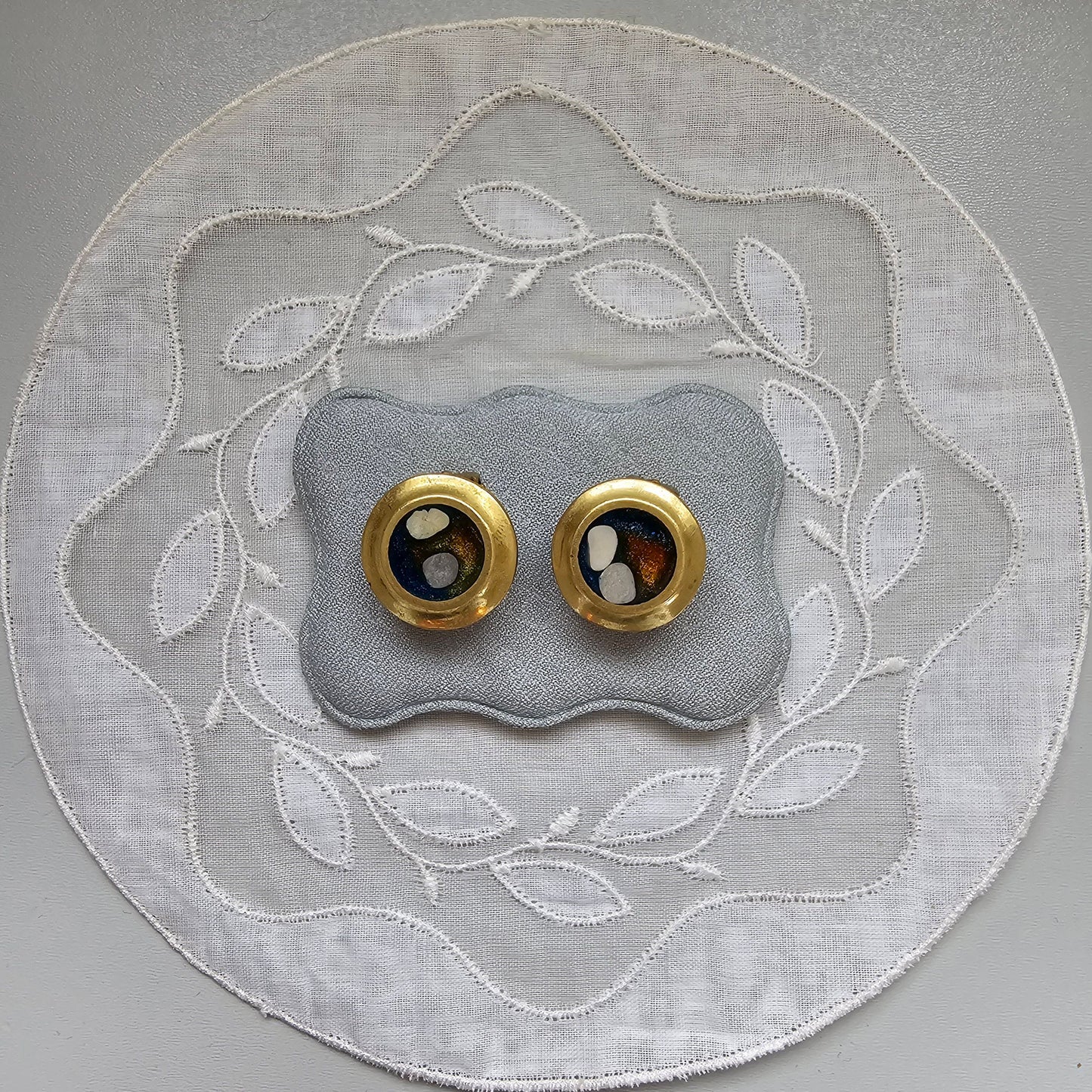 Clip on - Blue and Brown Enamel Clip on Earrings