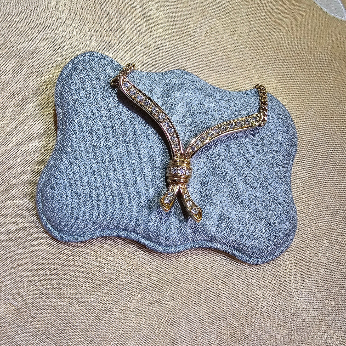 Necklace - Attwood and Sawyer Gold Crystal Ribbon Necklace