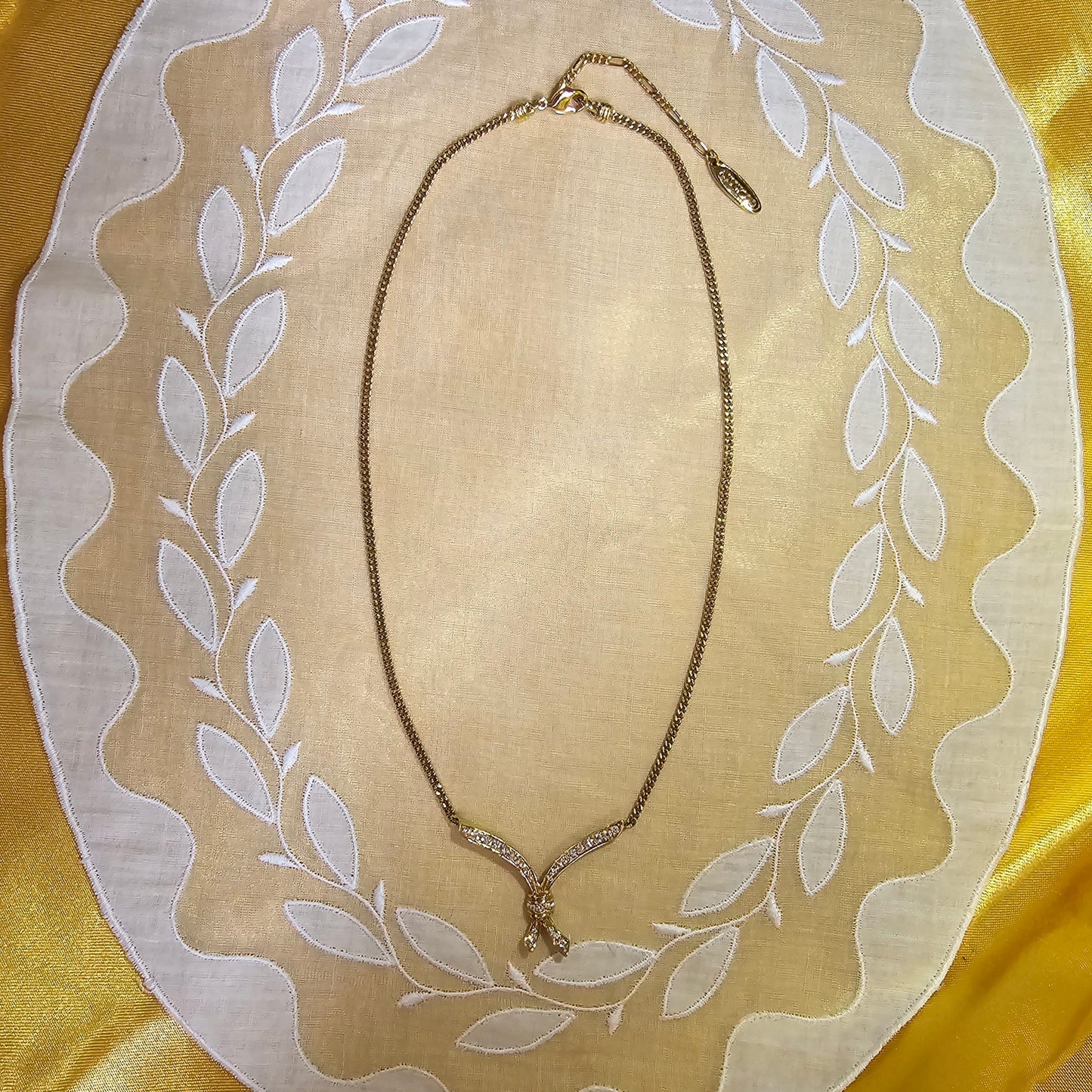 Necklace - Attwood and Sawyer Gold Crystal Ribbon Necklace