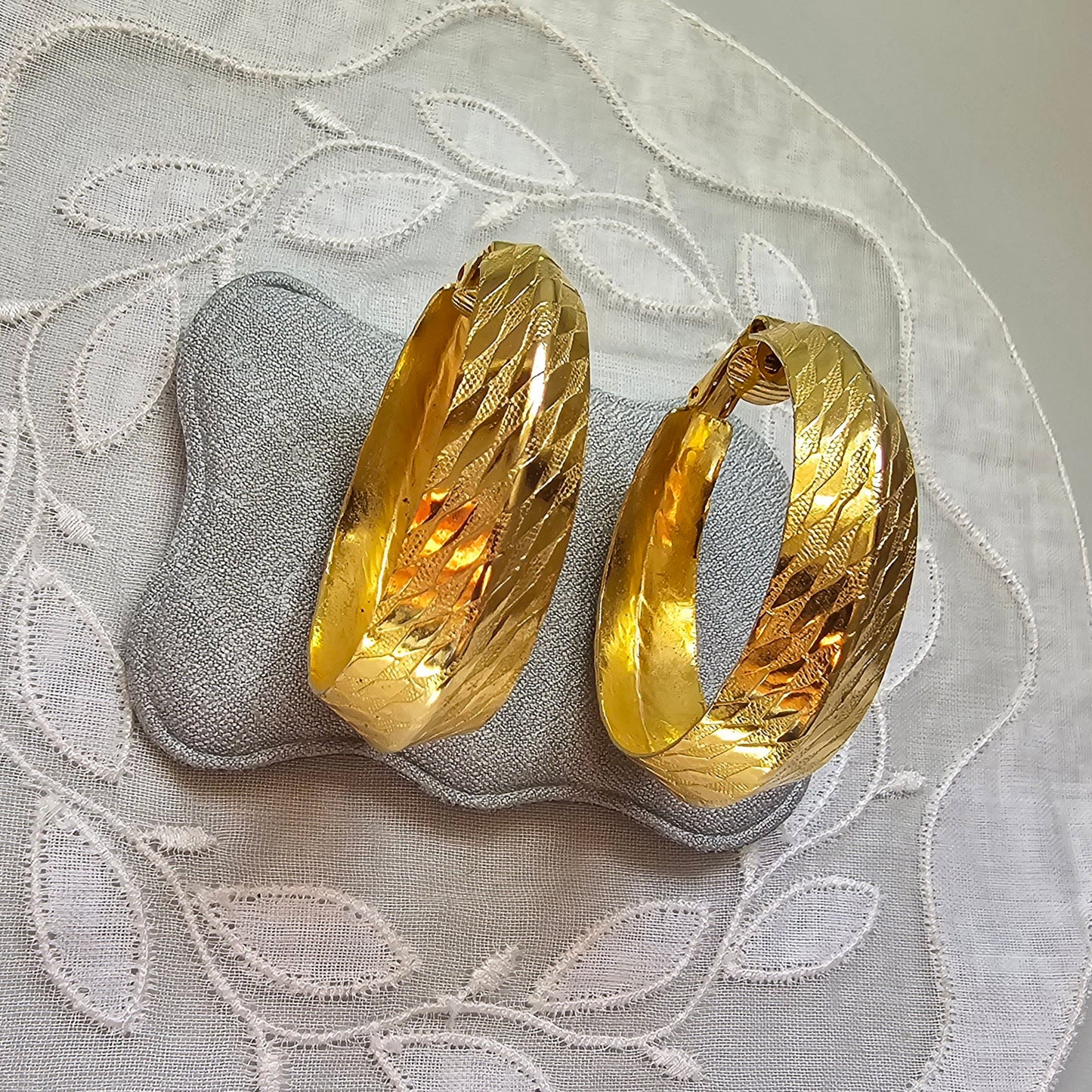Clip on - Textured Gold Hoop Clip on Earrings