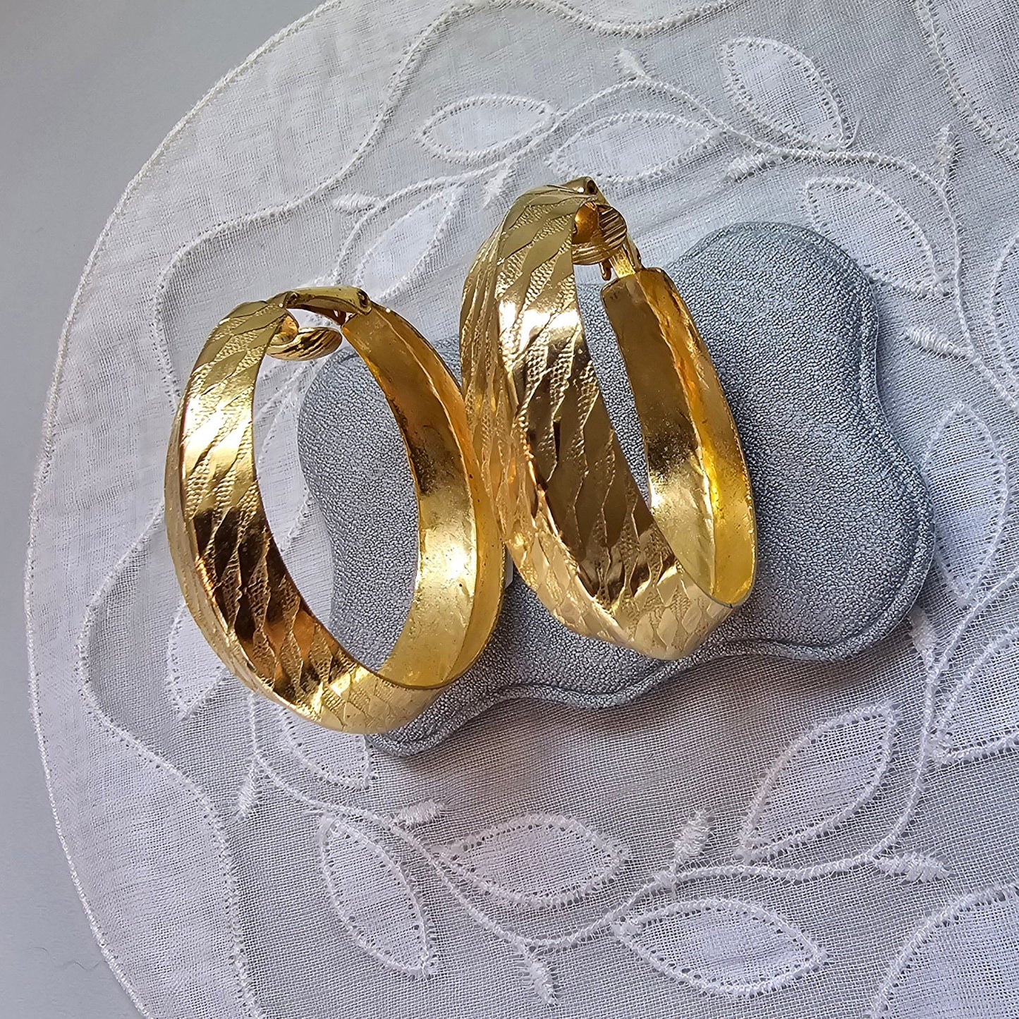 Clip on - Textured Gold Hoop Clip on Earrings