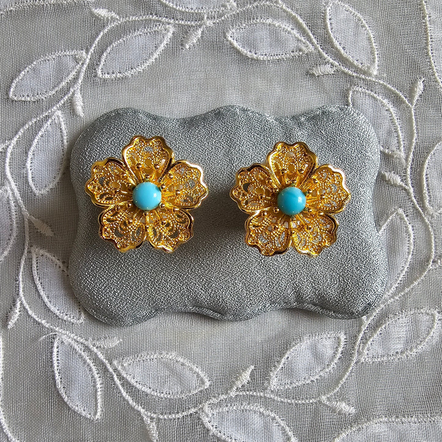Posts - Filigree Turquoise Flower Stud Earrings