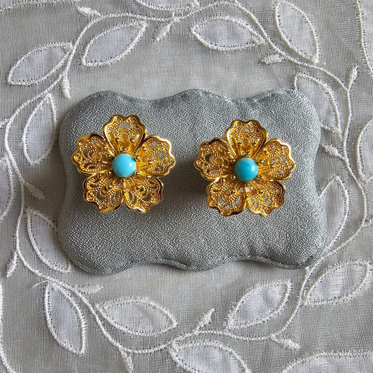 Posts - Filigree Turquoise Flower Stud Earrings