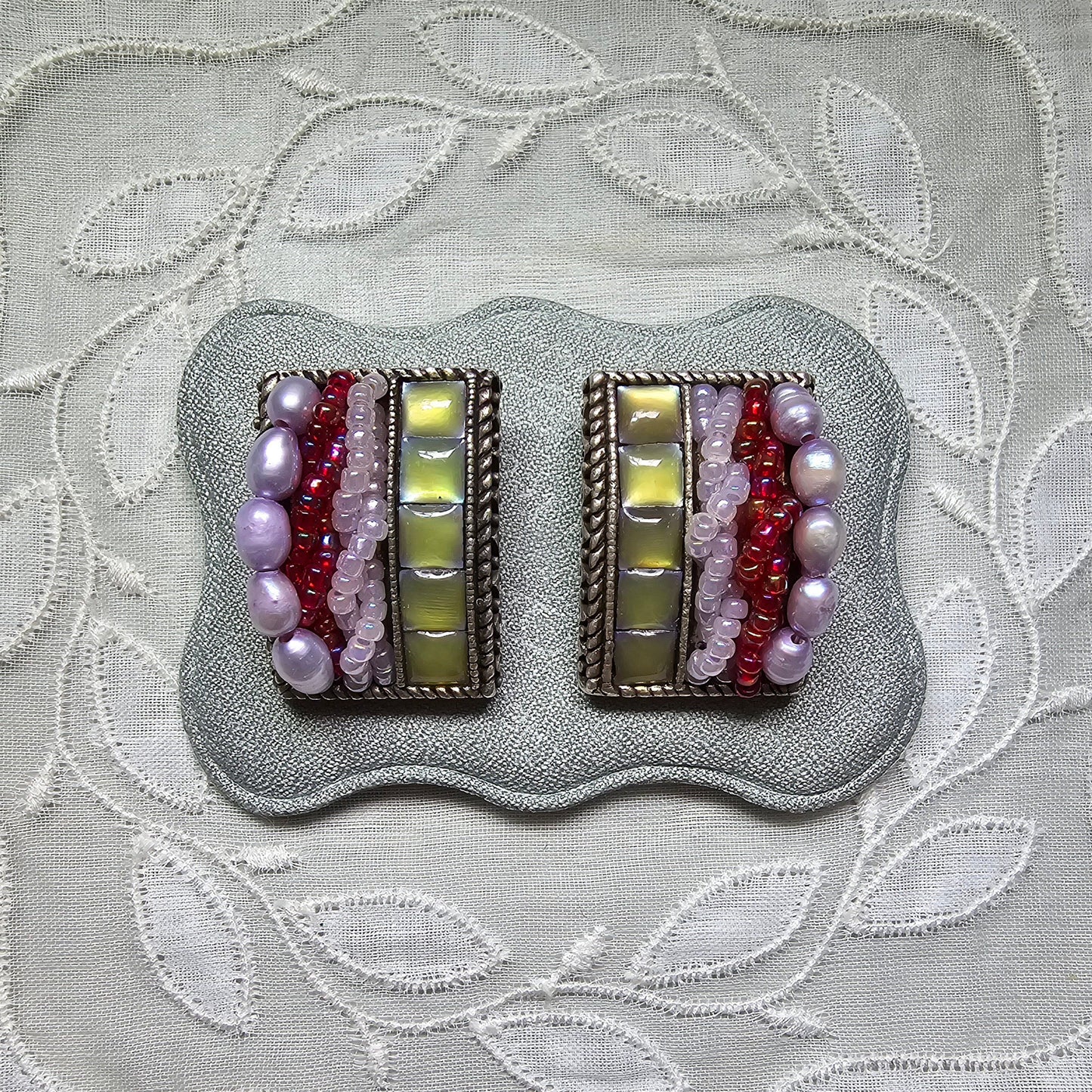 Clip on - Multicolour Iridescent Beads and Pearls Clip On Earrings