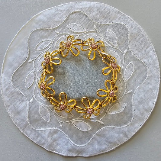 Bracelet - MOD Pink Crystal Flower Link Bracelet